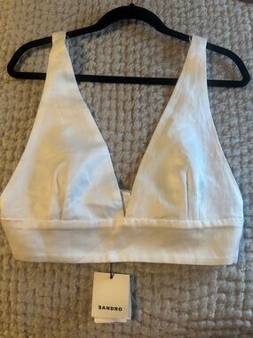 Sandro Sz 3 White V-Neck Crop Top - Minimal Chic